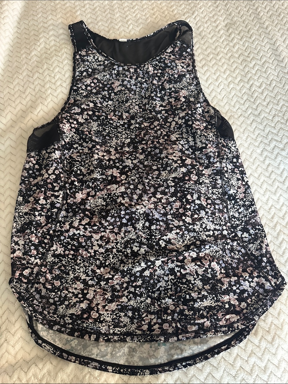 lululemon athletica Black Floral Racerback Tank with Pink Accents